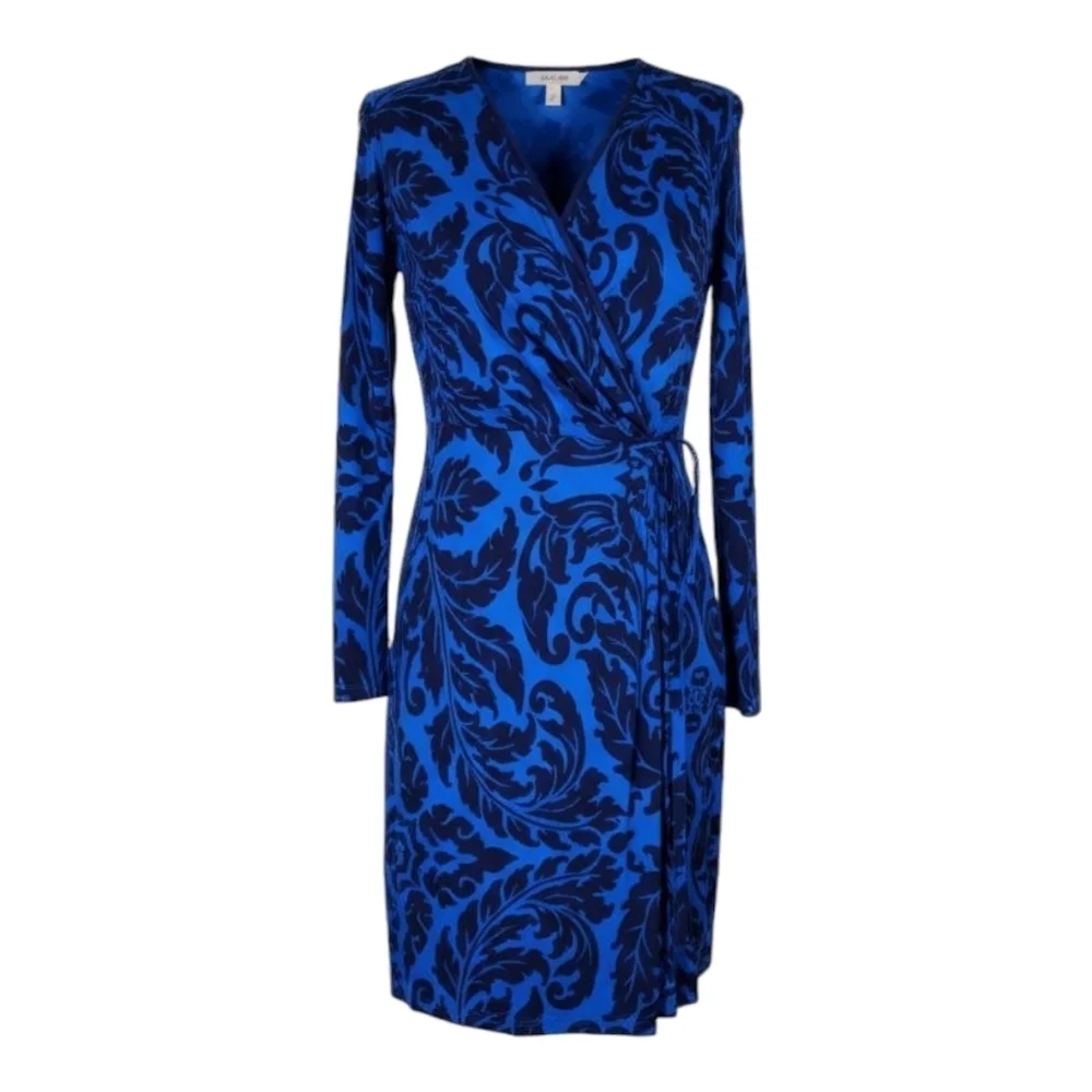Boden Henrietta Faux Wrap Dress Size 8 Blue Navy Surplice Long Sleeve Jersey